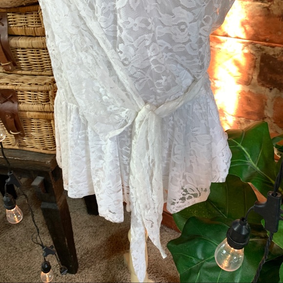 Dressy Party White Lace Wrap Top Feminine L Cute! - Picture 5 of 15